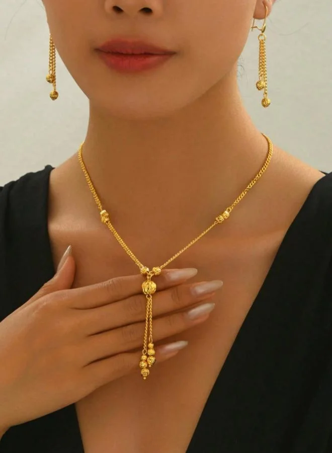 تايك تو طقم عقد وأقراط بسلسلة شراشيب معدنية قطعتين